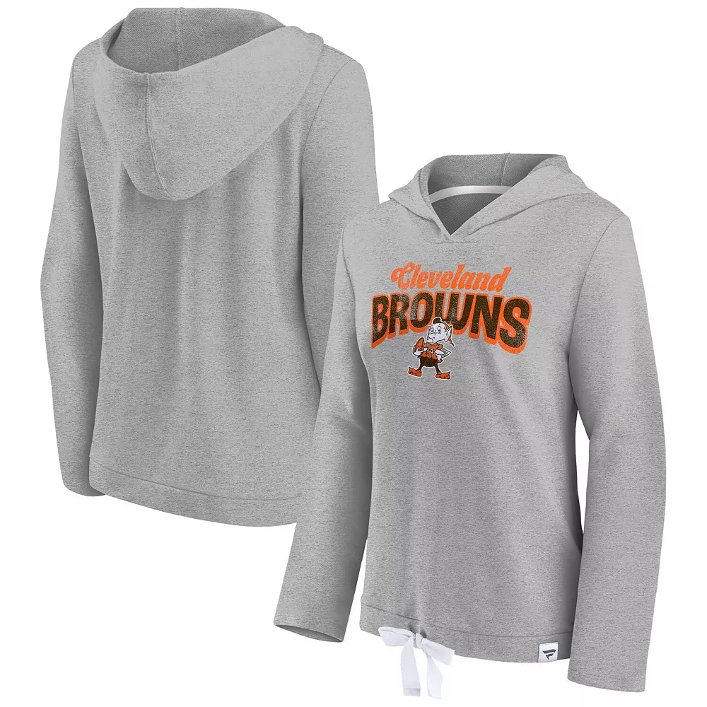 Women's Fanatics Branded Heather Gray Cleveland Browns First Team Flowy Cropped Pullover Hoodie 4 Women's Fanatics Branded Heather Gray Cleveland Browns First Team Flowy Cropped Pullover Hoodie - Image 2