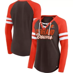 Women's Fanatics Branded Brown/Orange Cleveland Browns True to Form Raglan Lace-Up V-Neck Long Sleeve T-Shirt -Fanatics Clothing Shop 5936876 ALT