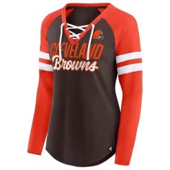 Women's Fanatics Branded Brown/Orange Cleveland Browns True to Form Raglan Lace-Up V-Neck Long Sleeve T-Shirt -Fanatics Clothing Shop 5936876 ALT2