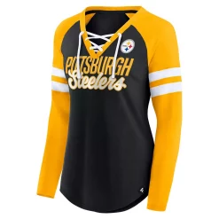 Women's Fanatics Branded Black/Gold Pittsburgh Steelers True to Form Raglan Lace-Up V-Neck Long Sleeve T-Shirt -Fanatics Clothing Shop 5936912 ALT2