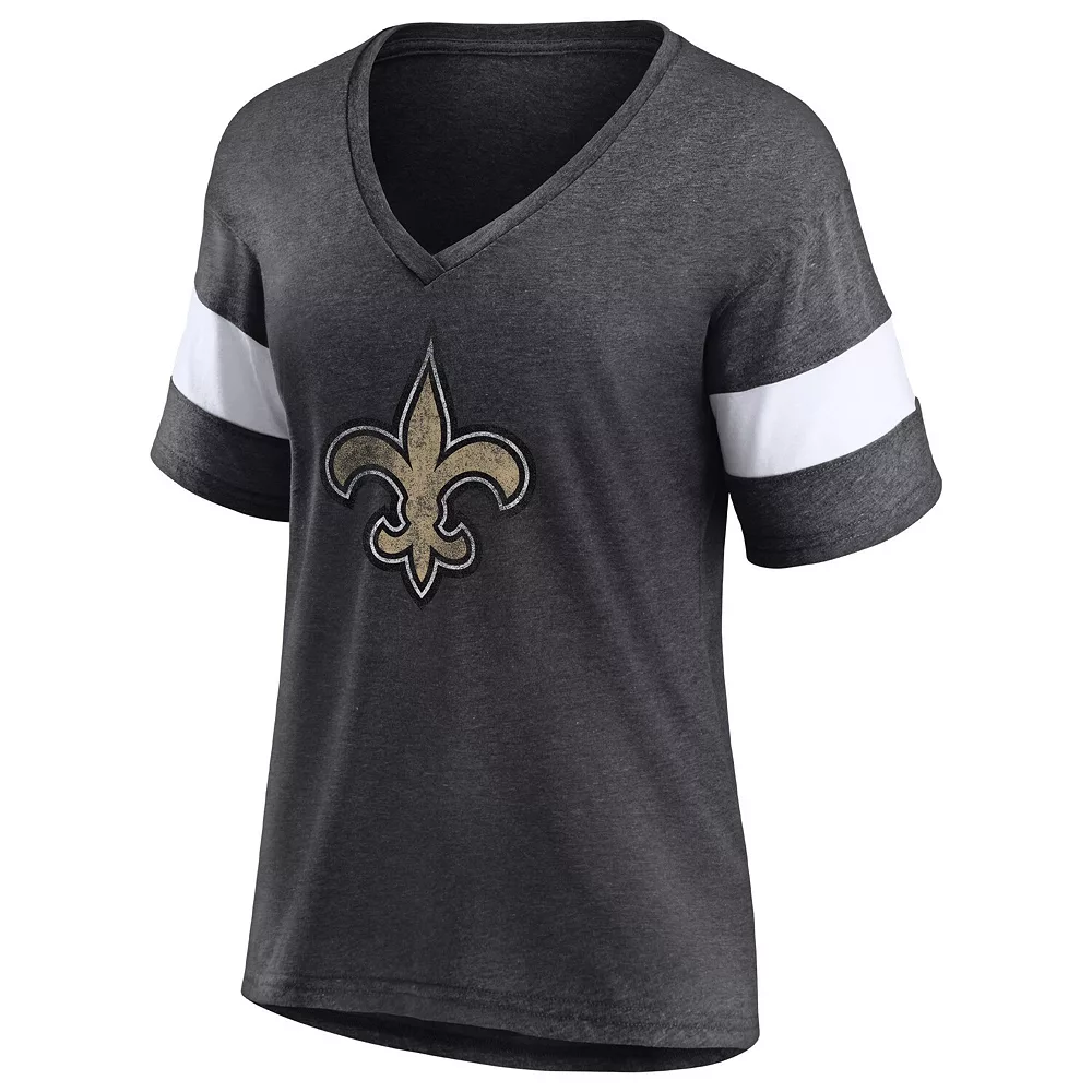 Women's Fanatics Branded Heathered Charcoal/White New Orleans Saints Distressed Team Tri-Blend V-Neck T-Shirt 5 Women's Fanatics Branded Heathered Charcoal/White New Orleans Saints Distressed Team Tri-Blend V-Neck T-Shirt - Image 3