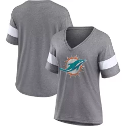 Women's Fanatics Branded Heathered Gray/White Miami Dolphins Distressed Team Tri-Blend V-Neck T-Shirt -Fanatics Clothing Shop 5937315 ALT
