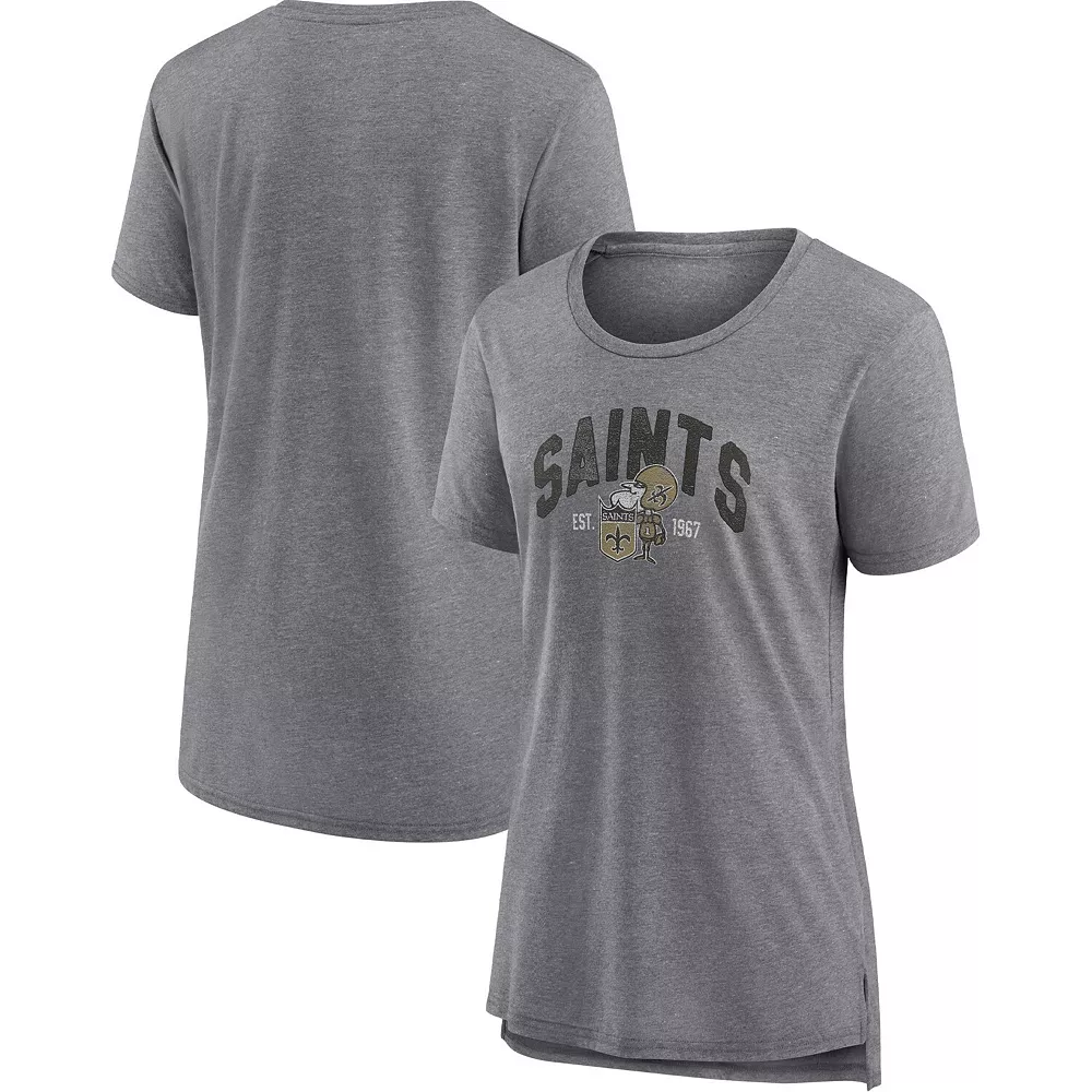 Women's Fanatics Branded Heathered Gray New Orleans Saints Drop Back Modern T-Shirt 3 Women's Fanatics Branded Heathered Gray New Orleans Saints Drop Back Modern T-Shirt
