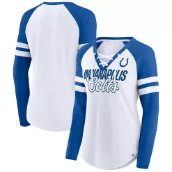 Women's Fanatics Branded White/Royal Indianapolis Colts True to Form Raglan Lace-Up V-Neck Long Sleeve T-Shirt