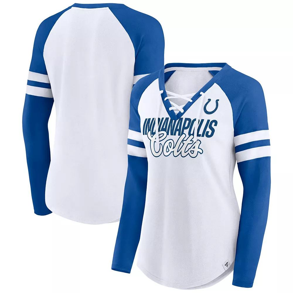 Women's Fanatics Branded White/Royal Indianapolis Colts True to Form Raglan Lace-Up V-Neck Long Sleeve T-Shirt 4 Women's Fanatics Branded White/Royal Indianapolis Colts True to Form Raglan Lace-Up V-Neck Long Sleeve T-Shirt - Image 2
