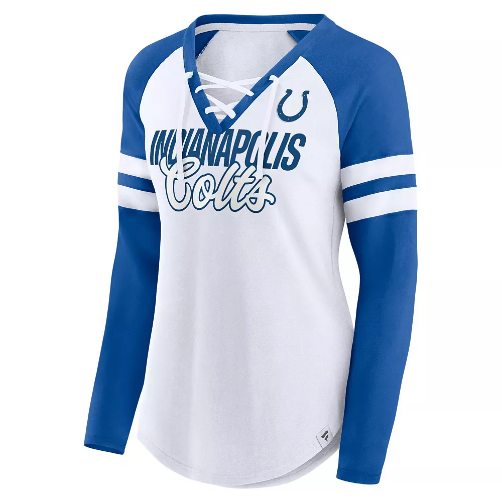 Women's Fanatics Branded White/Royal Indianapolis Colts True to Form Raglan Lace-Up V-Neck Long Sleeve T-Shirt 5 Women's Fanatics Branded White/Royal Indianapolis Colts True to Form Raglan Lace-Up V-Neck Long Sleeve T-Shirt - Image 3