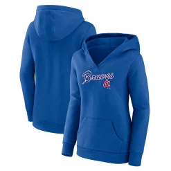 Women's Fanatics Branded Royal Atlanta Braves Wahconah Crossover V-Neck Pullover Hoodie