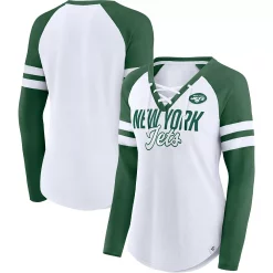 Women's Fanatics Branded White/Green New York Jets True to Form Raglan Lace-Up V-Neck Long Sleeve T-Shirt
