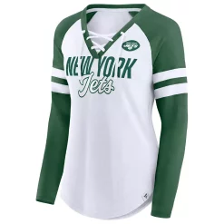 Women's Fanatics Branded White/Green New York Jets True to Form Raglan Lace-Up V-Neck Long Sleeve T-Shirt -Fanatics Clothing Shop 5938653 ALT2