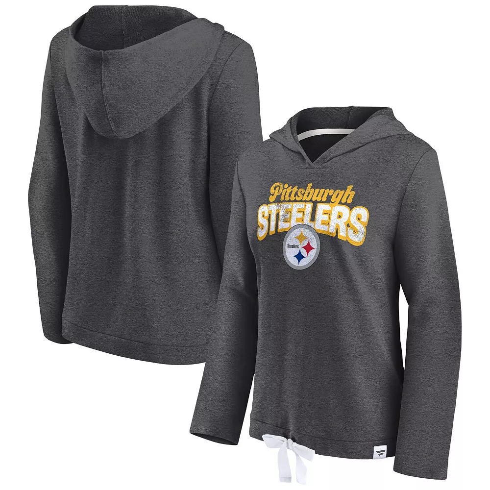 Women's Fanatics Branded Heathered Charcoal Pittsburgh Steelers First Team Flowy Pullover Hoodie 4 Women's Fanatics Branded Heathered Charcoal Pittsburgh Steelers First Team Flowy Pullover Hoodie - Image 2
