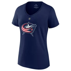 Women's Fanatics Branded Johnny Gaudreau Navy Columbus Blue Jackets Authentic Stack Name & Number V-Neck T-Shirt -Fanatics Clothing Shop 5951240 ALT2