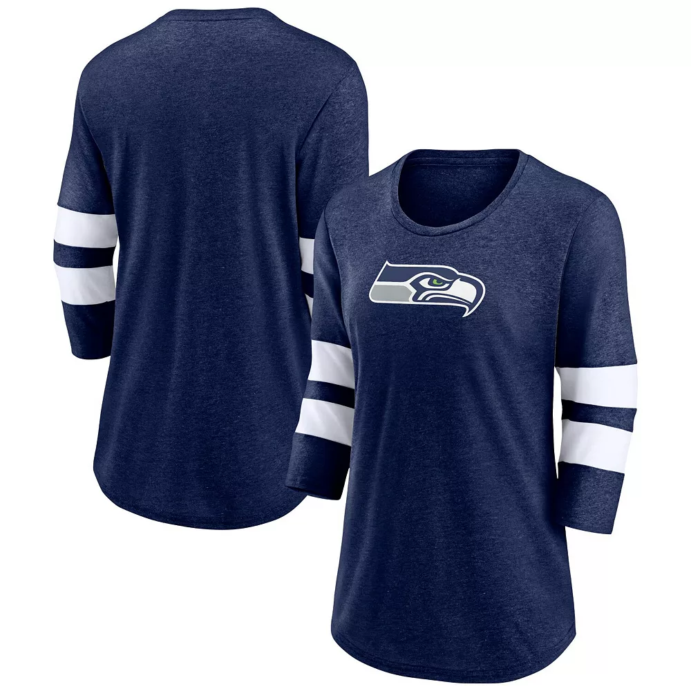 Women's Fanatics Branded Heathered College Navy Seattle Seahawks Primary Logo 3/4 Sleeve Scoop Neck T-Shirt 4 Women's Fanatics Branded Heathered College Navy Seattle Seahawks Primary Logo 3/4 Sleeve Scoop Neck T-Shirt - Image 2