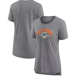 Women's Fanatics Branded Heathered Gray Miami Dolphins Drop Back Modern T-Shirt -Fanatics Clothing Shop 5951778 ALT