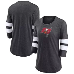 Women's Fanatics Branded Heathered Charcoal Tampa Bay Buccaneers Primary Logo 3/4 Sleeve Scoop Neck T-Shirt