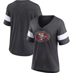 Women's Fanatics Branded Heathered Charcoal San Francisco 49ers Distressed Team Tri-Blend V-Neck T-Shirt