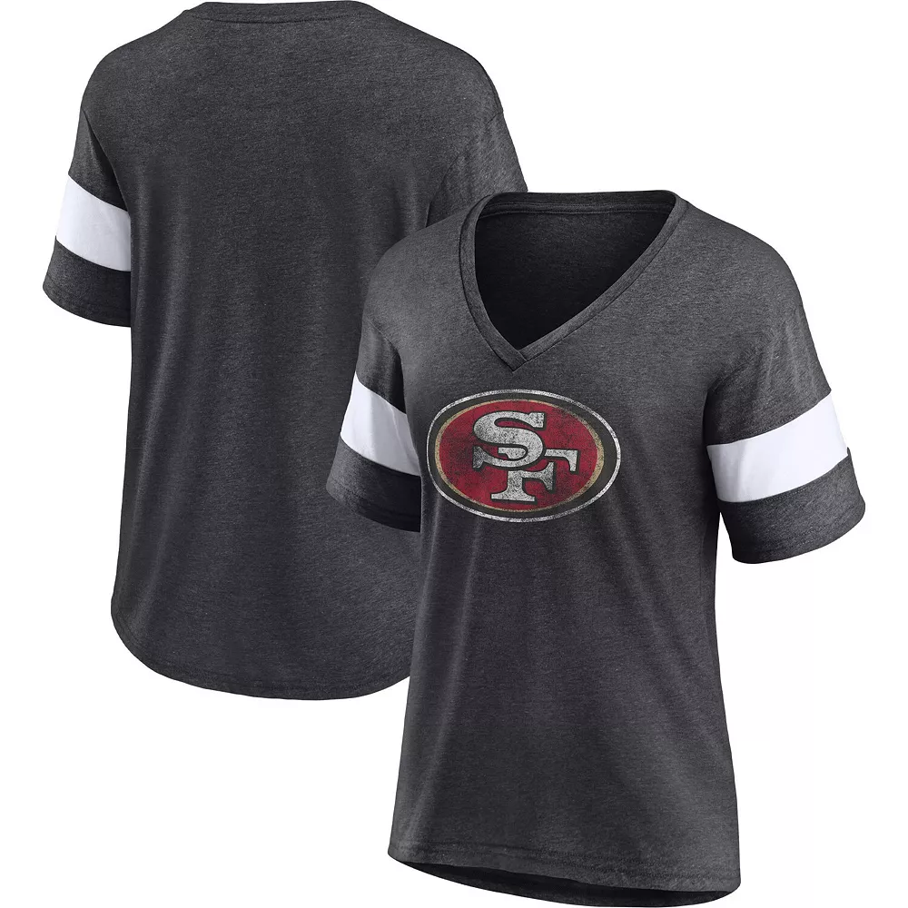 Women's Fanatics Branded Heathered Charcoal San Francisco 49ers Distressed Team Tri-Blend V-Neck T-Shirt 4 Women's Fanatics Branded Heathered Charcoal San Francisco 49ers Distressed Team Tri-Blend V-Neck T-Shirt - Image 2