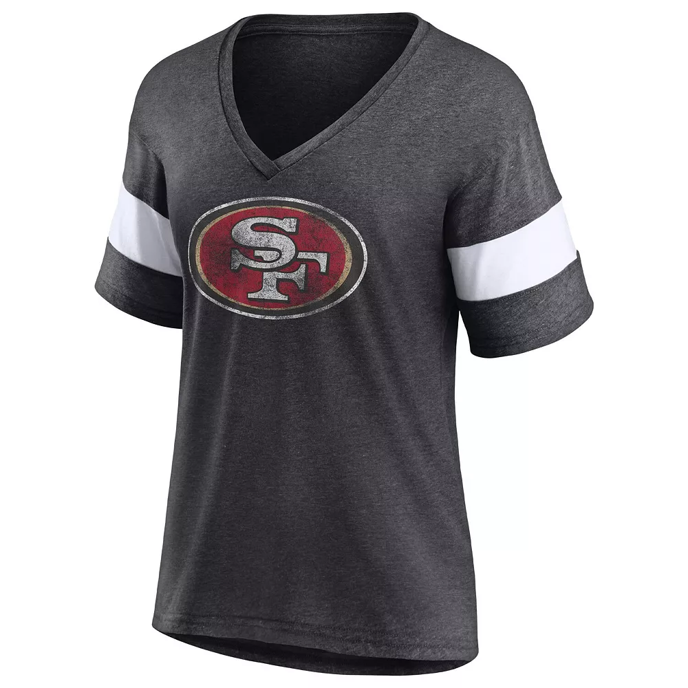 Women's Fanatics Branded Heathered Charcoal San Francisco 49ers Distressed Team Tri-Blend V-Neck T-Shirt 5 Women's Fanatics Branded Heathered Charcoal San Francisco 49ers Distressed Team Tri-Blend V-Neck T-Shirt - Image 3
