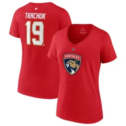 Women's Fanatics Branded Matthew Tkachuk Red Florida Panthers Authentic Stack Name & Number V-Neck T-Shirt