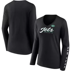 Women's Fanatics Branded Black New York Jets Drive Forward V-Neck Long Sleeve T-Shirt