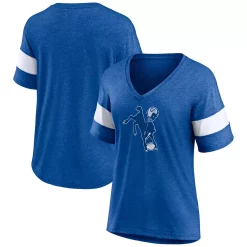 Women's Fanatics Branded Heathered Royal Indianapolis Colts Throwback Logo Tri-Blend Striped V-Neck T-Shirt -Fanatics Clothing Shop 5953305 ALT