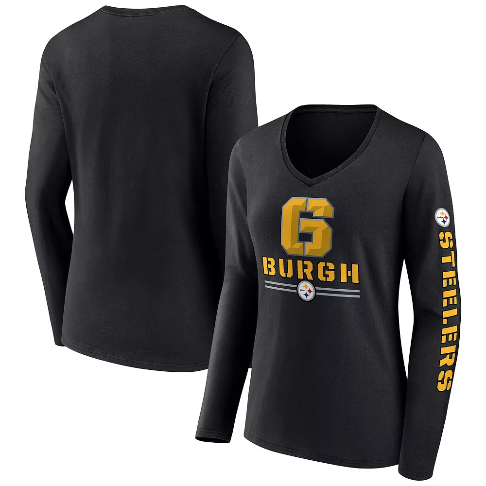 Women's Fanatics Branded Black Pittsburgh Steelers Hometown Sweep Long Sleeve V-Neck T-Shirt 3 Women's Fanatics Branded Black Pittsburgh Steelers Hometown Sweep Long Sleeve V-Neck T-Shirt