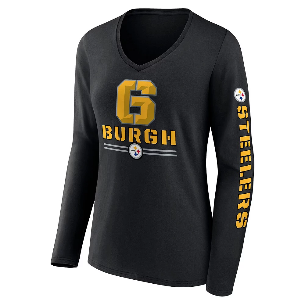 Women's Fanatics Branded Black Pittsburgh Steelers Hometown Sweep Long Sleeve V-Neck T-Shirt 5 Women's Fanatics Branded Black Pittsburgh Steelers Hometown Sweep Long Sleeve V-Neck T-Shirt - Image 3