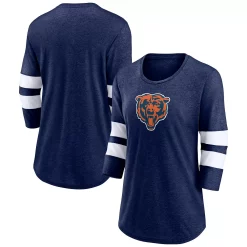 Women's Fanatics Branded Heathered Navy Chicago Bears Primary Logo 3/4 Sleeve Scoop Neck T-Shirt