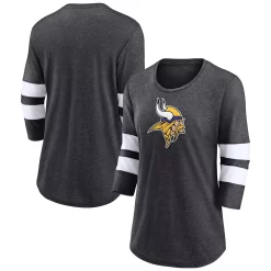 Women's Fanatics Branded Heathered Charcoal Minnesota Vikings Primary Logo 3/4 Sleeve Scoop Neck T-Shirt -Fanatics Clothing Shop 5968532 ALT