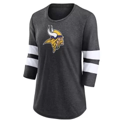 Women's Fanatics Branded Heathered Charcoal Minnesota Vikings Primary Logo 3/4 Sleeve Scoop Neck T-Shirt -Fanatics Clothing Shop 5968532 ALT2
