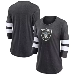 Women's Fanatics Branded Heathered Charcoal Las Vegas Raiders Primary Logo 3/4 Sleeve Scoop Neck T-Shirt -Fanatics Clothing Shop 5968541 ALT