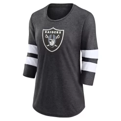 Women's Fanatics Branded Heathered Charcoal Las Vegas Raiders Primary Logo 3/4 Sleeve Scoop Neck T-Shirt -Fanatics Clothing Shop 5968541 ALT2