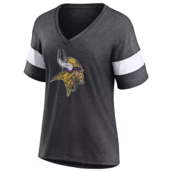 Women's Fanatics Branded Heathered Charcoal/White Minnesota Vikings Distressed Team Tri-Blend V-Neck T-Shirt -Fanatics Clothing Shop 5969306 ALT2