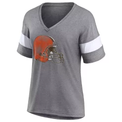 Women's Fanatics Branded Heathered Gray/White Cleveland Browns Distressed Team Tri-Blend V-Neck T-Shirt -Fanatics Clothing Shop 5969513 ALT2