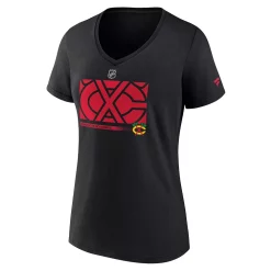 Women's Fanatics Branded Black Chicago Blackhawks Authentic Pro Core Collection Secondary Logo V-Neck T-Shirt -Fanatics Clothing Shop 5981484 ALT2