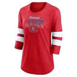 Women's Fanatics Branded Heathered Red/White Montreal Canadiens Full Shield 3/4-Sleeve Tri-Blend Raglan Scoop Neck T-Shirt -Fanatics Clothing Shop 5981651 ALT2