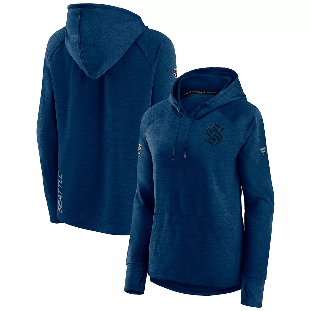 Women's Fanatics Branded Heather Deep Sea Blue Seattle Kraken Authentic Pro Road Performance Raglan Pullover Hoodie 4 Women's Fanatics Branded Heather Deep Sea Blue Seattle Kraken Authentic Pro Road Performance Raglan Pullover Hoodie - Image 2