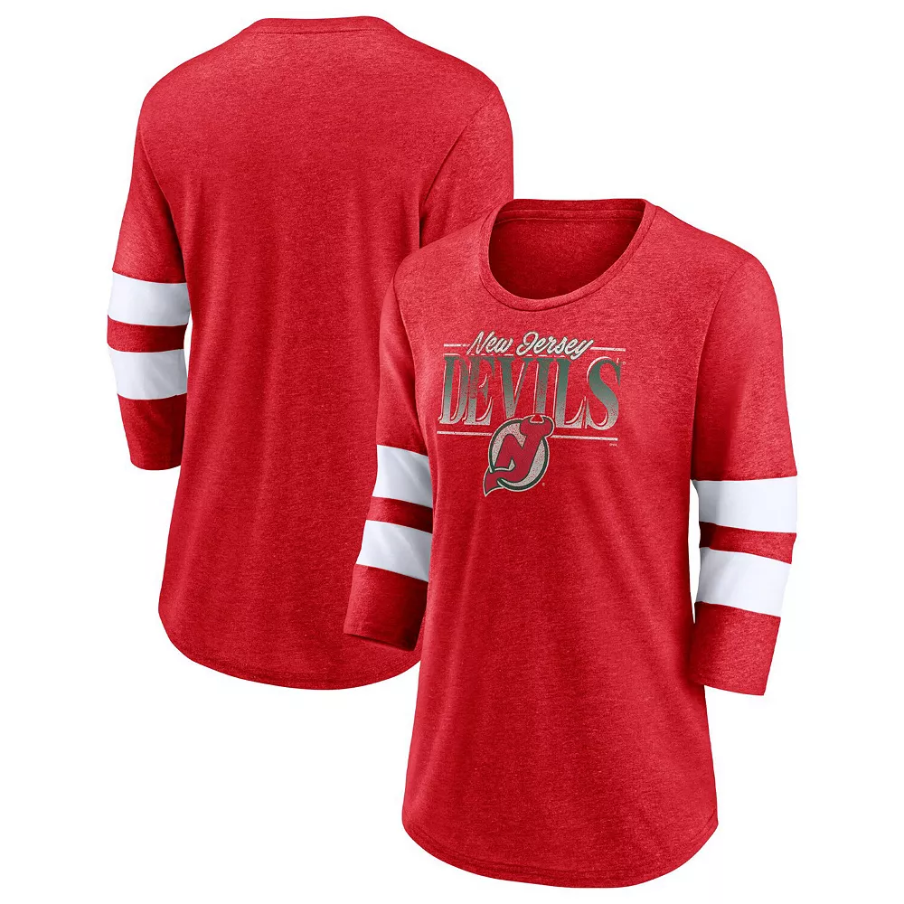 Women's Fanatics Branded Heathered Red/White New Jersey Devils Full Shield 3/4-Sleeve Tri-Blend Raglan Scoop Neck T-Shirt 4 Women's Fanatics Branded Heathered Red/White New Jersey Devils Full Shield 3/4-Sleeve Tri-Blend Raglan Scoop Neck T-Shirt - Image 2