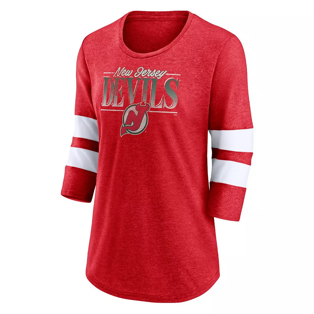 Women's Fanatics Branded Heathered Red/White New Jersey Devils Full Shield 3/4-Sleeve Tri-Blend Raglan Scoop Neck T-Shirt 5 Women's Fanatics Branded Heathered Red/White New Jersey Devils Full Shield 3/4-Sleeve Tri-Blend Raglan Scoop Neck T-Shirt - Image 3