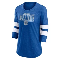 Women's Fanatics Branded Heathered Royal/White Toronto Maple Leafs Full Shield 3/4-Sleeve Tri-Blend Raglan Scoop Neck T-Shirt -Fanatics Clothing Shop 5981817 ALT2