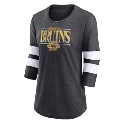 Women's Fanatics Branded Heathered Charcoal/White Boston Bruins Full Shield 3/4-Sleeve Tri-Blend Raglan Scoop Neck T-Shirt -Fanatics Clothing Shop 5981819 ALT2