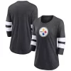 Women's Fanatics Branded Heathered Charcoal Pittsburgh Steelers Primary Logo 3/4 Sleeve Scoop Neck T-Shirt -Fanatics Clothing Shop 5982010