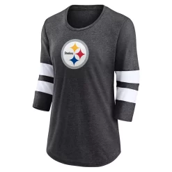 Women's Fanatics Branded Heathered Charcoal Pittsburgh Steelers Primary Logo 3/4 Sleeve Scoop Neck T-Shirt -Fanatics Clothing Shop 5982010 ALT2