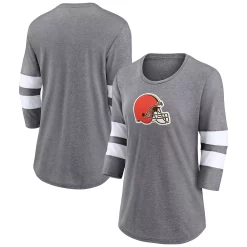 Women's Fanatics Branded Heathered Gray Cleveland Browns Primary Logo 3/4 Sleeve Scoop Neck T-Shirt -Fanatics Clothing Shop 5982136 ALT