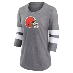 Women's Fanatics Branded Heathered Gray Cleveland Browns Primary Logo 3/4 Sleeve Scoop Neck T-Shirt -Fanatics Clothing Shop 5982136 ALT2