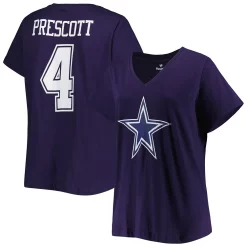 Women's Fanatics Branded Dak Prescott Navy Dallas Cowboys Plus Size Player Name & Number Logo V-Neck T-Shirt -Fanatics Clothing Shop 5982169 ALT
