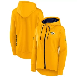Women's Fanatics Branded Gold Nashville Predators Authentic Pro Rink Full-Zip Hoodie -Fanatics Clothing Shop 5982793 ALT