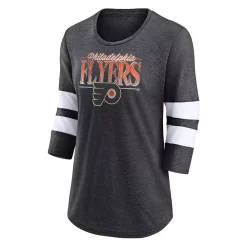 Women's Fanatics Branded Heathered Charcoal/White Philadelphia Flyers Full Shield 3/4-Sleeve Tri-Blend Raglan Scoop Neck T-Shirt -Fanatics Clothing Shop 5983097 ALT2
