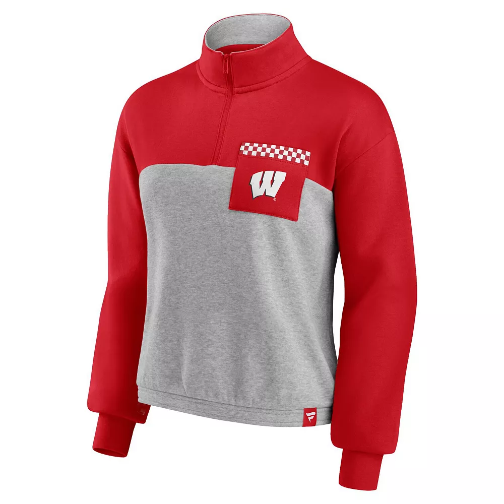 Women's Fanatics Branded Red/Heathered Gray Wisconsin Badgers Sideline to Sideline Colorblock Quarter-Zip Jacket 5 Women's Fanatics Branded Red/Heathered Gray Wisconsin Badgers Sideline to Sideline Colorblock Quarter-Zip Jacket - Image 3
