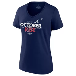 Women's Fanatics Branded Navy Atlanta Braves 2022 Postseason Locker Room V-Neck T-Shirt -Fanatics Clothing Shop 5993666 ALT2