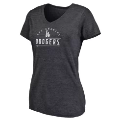 Women's Fanatics Branded Heather Charcoal Los Angeles Dodgers League Leader V-Neck T-Shirt -Fanatics Clothing Shop 5994638 ALT2